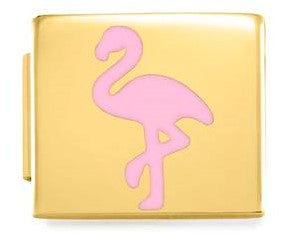 230204/023Glam steel,enamel Fin, YELLOW GOLD Flamingo