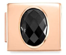 230604/10 Glam CZ FACETED steel Fin, PINK GOLD Oval Black