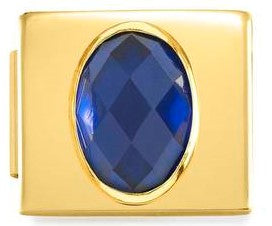 230606/04 Glam CZ FACETED, steel Fin, YELLOW GOLD  Blue Oval