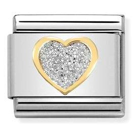 030220/02 Classic GLITTER ,steel, enamel, bonded yellow gold SILVER heart