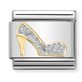 030220/04 Classic GLITTER ,steel, enamel bonded yellow gold,SILVER shoe