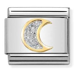 030220/05 Classic GLITTER ,steel, enamel, bonded yellow gold SILVER moon