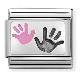330208/42 Classic OXIDIZED PLATES,S/steel, enamel, 925 silver,Hands Daughter and Parent