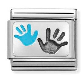 330208/43 Classic OXIDIZED PLATES,S/steel, enamel,925 silver,Hands Son and Parent