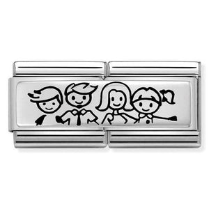 330710/36 Classic DOUBLE ENGRAVED S/steel ,silver 925 Boy and Girl with Family