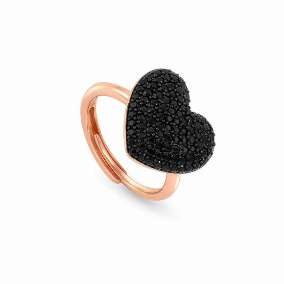 147910/020 EASYCHIC Heart Ring, 925 silver,CZ, 22k Rose Gold Finish BLACK Heart
