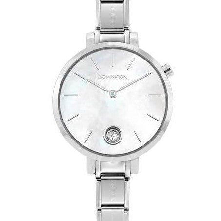 076033/008 Paris Round Watch, Mother of Pearl Face & CZ