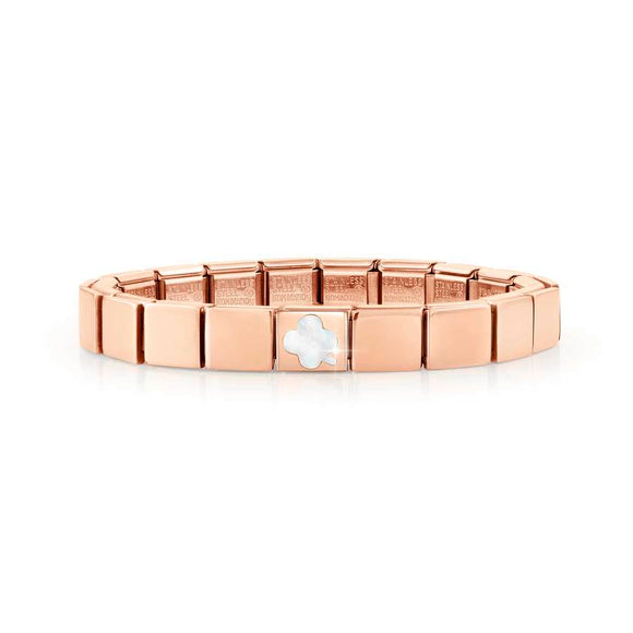239104/09 GLAM bracelet, 1 symbol ROSE GOLD finish,Four-leaf clover WHITE MOTHER