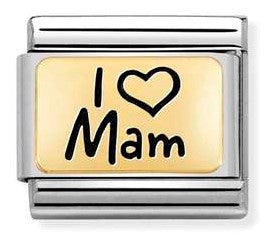030166/03 Classic PLATES, steel ,bonded yellow gold I Love Mam