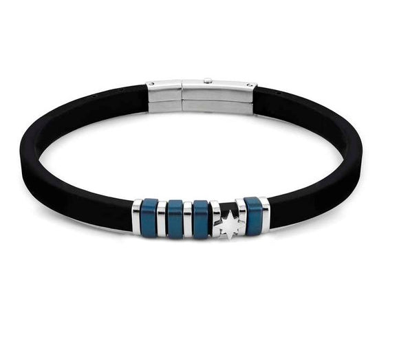 028801/014 CITY bracelet,steel & rubber, BLUE PVD details,Wind Rose