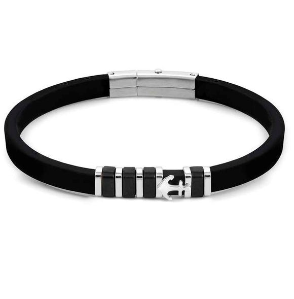 028802/002 CITY bracelet,steel & rubber, BLACK PVD details,Anchor