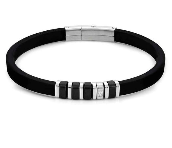 028804/015 CITY bracelet,steel,rubber & WHITE CZ,Black