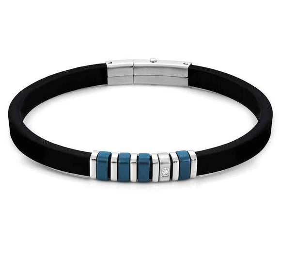028804/016CITY bracelet in steel, rubber and WHITE cz (016_Blue)