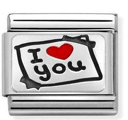 330208/50 Classic S/steel,enamel,925 silver,I love you card