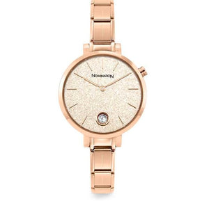 076034/025 PARIS watch,ROUND,steel strap, ROSEGOLD  PVD zircon, Gliter Rose Face
