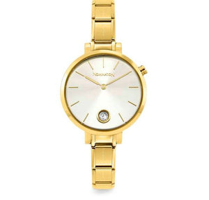 076035/017 PARIS watch, ROUND,steel strap, GOLD PVD zircon,Silver Face