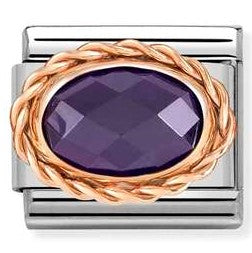 430603/001 Classic OVAL FACETED, RICH SETTING ,steel,rose gold .PURPLE