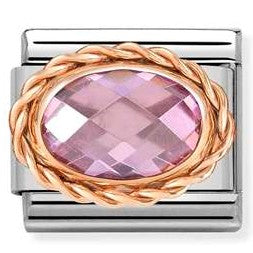 430603/003 Classic OVAL FACETED,RICH SETTING, steel,rose gold.PINK