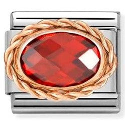 430603/005 Classic OVAL FACETED,RICH SETTING, steel,rose gold. RED