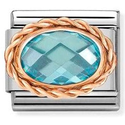 430603/006 Classic OVAL FACETED, RICH SETTING,steel,rose gold.LIGHT BLUE