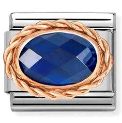 430603/007 Classic OVAL FACETED,RICH SETTING,steel, rose gold.BLUE