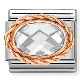 430603/010 Classic OVAL FACETED, RICH SETTING, steel,rose gold.White