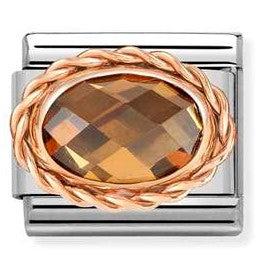 430603/012 Classic OVAL FACETED, RICH SETTING,steel,rose gold.SMOKEY