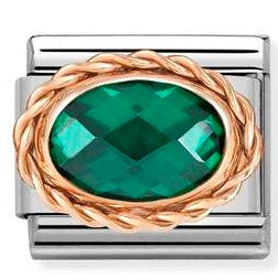 430603/027 Classic OVAL FACETED, RICH SETTING,steel, rose gold.EMERALD GREEN