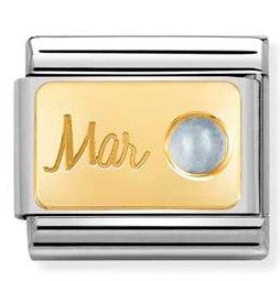 030519/03 Classic MONTH STONE,steel, stones, yellow gold March AQUAMARINE