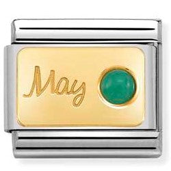030519/05 Classic MONTH STONE, steel, stones,  yellow gold May EMERALD