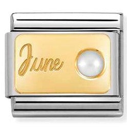 030519/06 Classic MONTH STONE,steel, stones,yellow gold  June WHITE PEARL