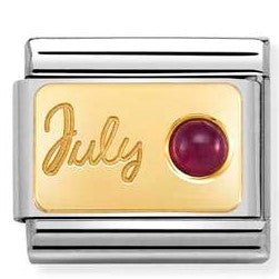 030519/07 Classic MONTH STONE,steel, stones,yellow gold July RUBY