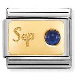 030519/09 Classic MONTH STONE, steel, stones,yellow gold  September SAPPHIRE