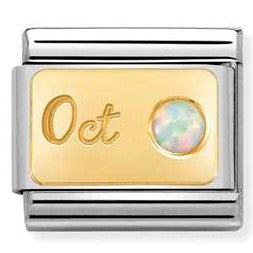 030519/10 Classic MONTH STONE, steel, stones, yellow gold October WHITE OPAL