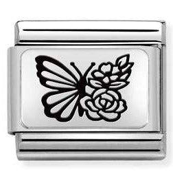 330111/22  Classic PLATES (IC) steel ,925 silver. Butterfly FLOWERS