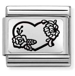 330111/28 Classic PLATES (IC) steel, 925 silver. Heart FLOWERS