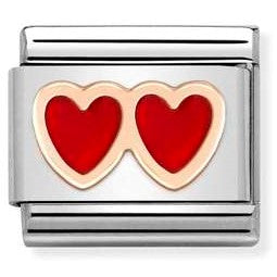 430202/13 Classic ,S/steel, enamel,Bonded Rose Gold Double Red Heart