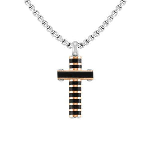 STRONG necklace ed. DIAMOND,steel CROSS Black & Rose Gold 028303/029