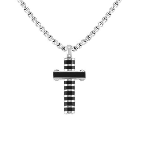 STRONG necklace ed. DIAMOND, steel CROSS  Black 028303/030