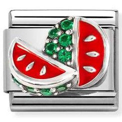 330306/09 Classic, S/steel, enamel, CZ, 925 sterling silver Watermelon