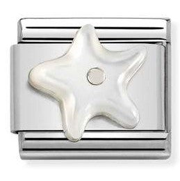 330509/12 Classic STONE  steel, 925 silver Starfish in WHITE MOTHER of Pearl