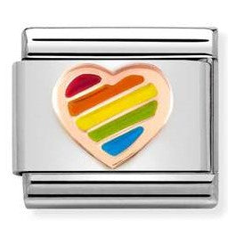 430202/15 Classic ,S/steel, enamel,Bonded Rose Gold Rainbow Heart