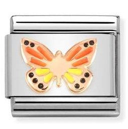 430202/17 Classic ,S/steel, enamel,Bonded Rose Gold Rainbow Butterfly
