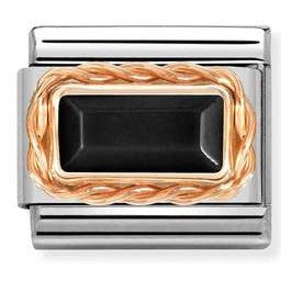 430512/02 Classic BAGUETTE STONE WITH RICH SETTING, steel, 9ct Rose gold BLACK AGATE