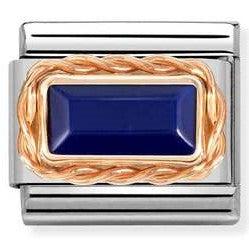 430512/09 Classic BAGUETTE STONE, RICH SETTING, steel, 9ct rose gold LAPIS