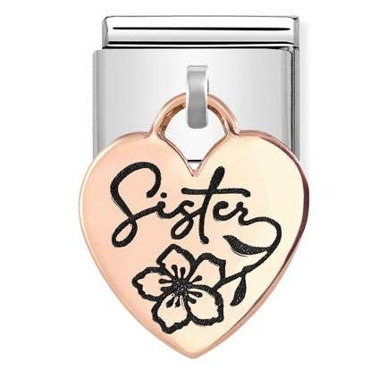 431803/05 Classic CHARMS ENGRAVED PLATES (IC) steel 9ct rose gold Heart Sister