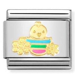 030272/75 Classic S/steel, enamel,18k gold Easter Chick with Flower