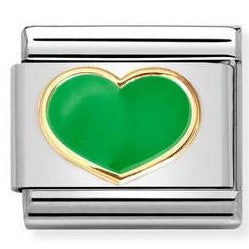 030283/23 Classic LOVE S/steel, enamel, 18k gold GREEN APPLE heart