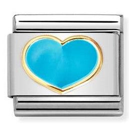 030283/25 Classic LOVE  s/Steel. Enamel, 18k gold TURQUOISE heart