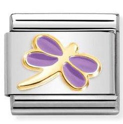 030285/55 Classic steel, enamel, 18k gold LILAC dragonfly